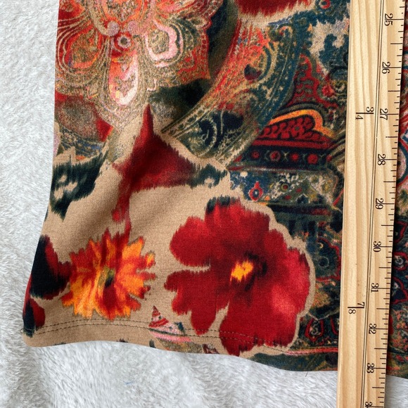 Papillon Blanc Boho 70s Floral Tapestry Sheath Dress Women XS Tan Red 3/4 Sleeve - Picture 9 of 10